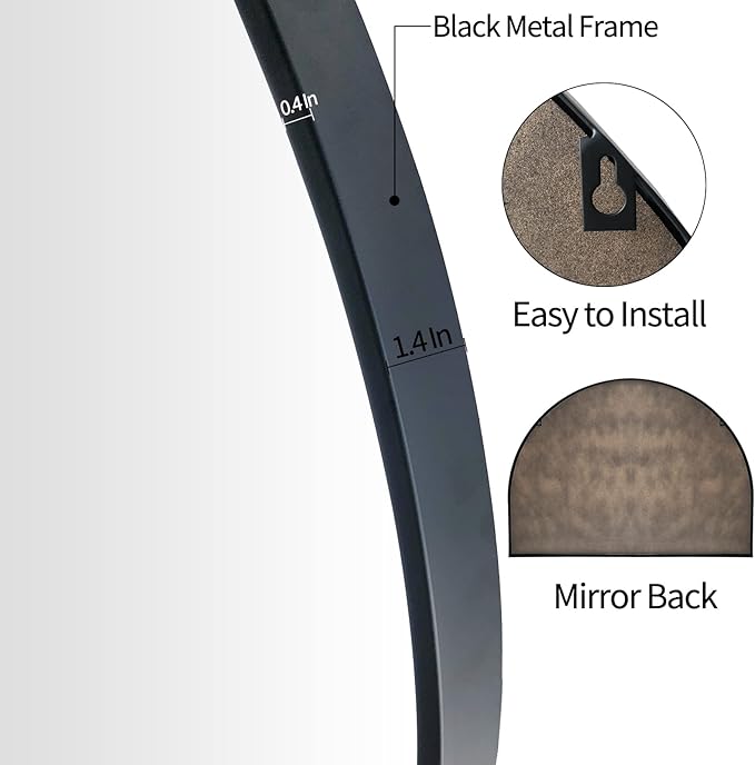 WAMIRRO Minimalist Black Arched Mirror,Large Farmhouse Bathroom Fireplace Mantel Horizontal Wide Arch Mirrors for Entryway/Living Room 26"X36"