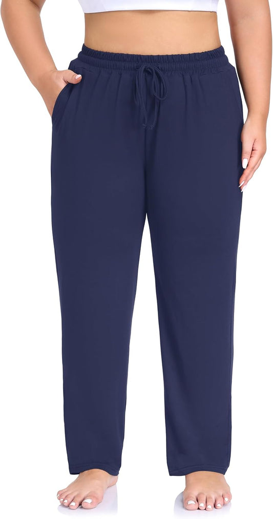 ZERDOCEAN Women's Plus Size Casual Yoga Pants Straight Leg Comfy Relaxed Joggers Lounge Pants Drawstring with Pockets