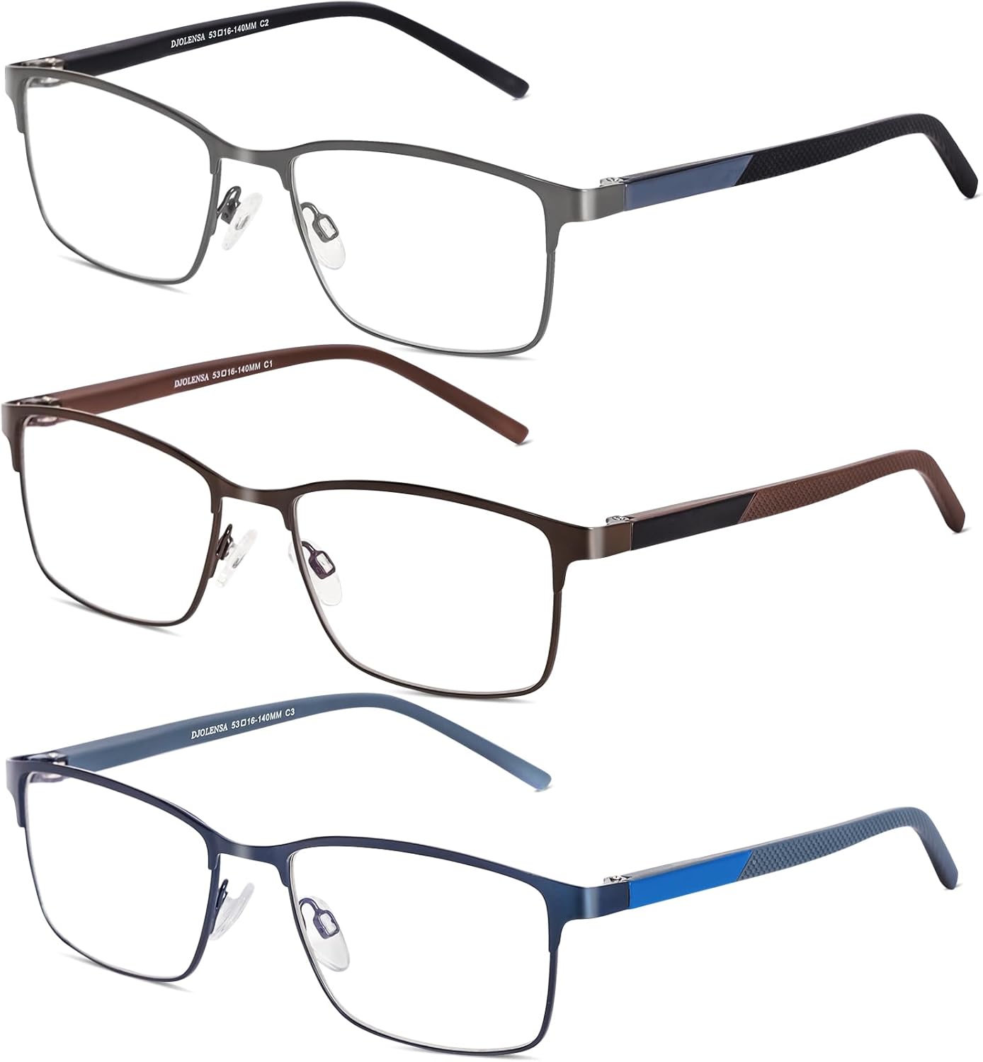 3 Pack Reading Glasses Men, Blue Light Blocking Reading Glasses 2.0, Anti Eyestrain/Glare/UV, Metal Frame Spring Hinge Computer Readers with Pouches (2.0+)