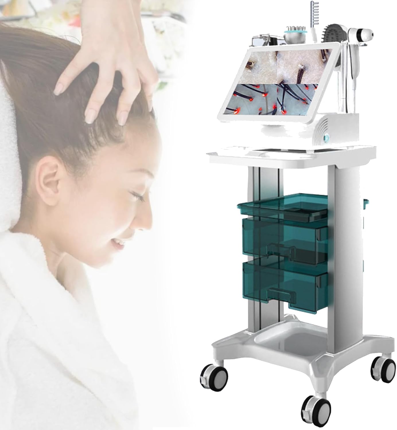Generic Skin Diagnosis Hair Analyzer with Cart, 20" Display Scalp Analysis Machine HairFollicle Digital Scalp Scanner Microscope Scalp Hair Follicle Detector(B)