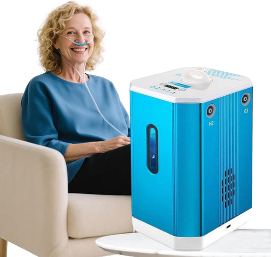Hydrogen Inhalation Machine, Brown's Gas Inhaler, 99.99% Purity H2 Water Ionizer, Dual-Port Inhaler, for Home, Clinics Blue 450ml/min