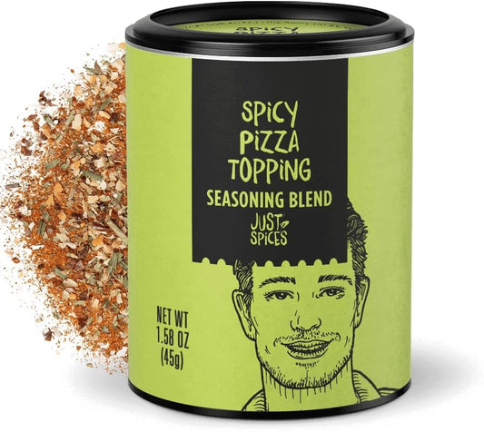 Just Spices Spicy Pizza Seasoning, 1.58 OZ I A Versatile Topping for Pizza, Focaccia & Dips I Featuring Red Peppers, Tomato & a Hint of Marjoram