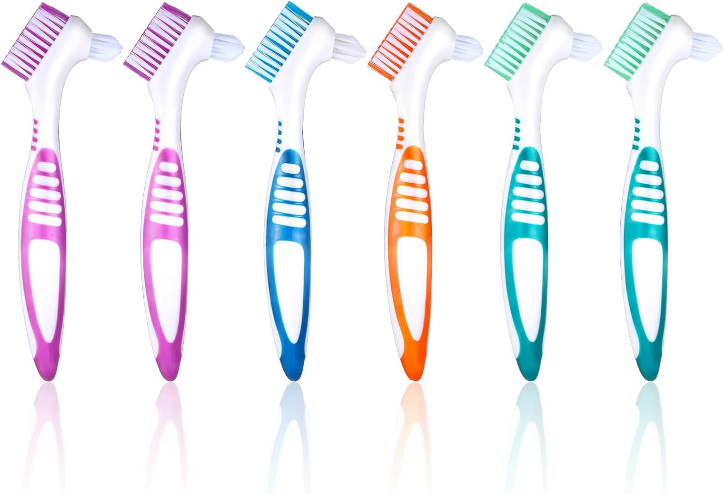 6 Pcs Denture Brush Denture Toothbrushes，Denture Cleaning Care Cleaning Brush with Double Sided Design, Dentures Care Essentials Multi-Layered Bristles and Rubber Anti-Slip Handle