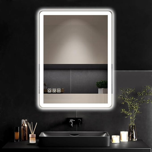 24"x32" LED Bathroom Vanity Mirror with Lights, Anti-Fog, Dimmable, Lighted Bathroom Mirror for Wall, Rounded-Corner, Memory Function, 5mm Shatter-Proof Tempered Glass, Backlit & Front Lit