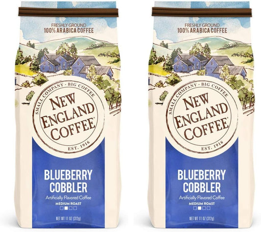 New England Coffee Blueberry Cobbler Medium Roast Ground Coffee, 11oz Bag (Pack of 2)