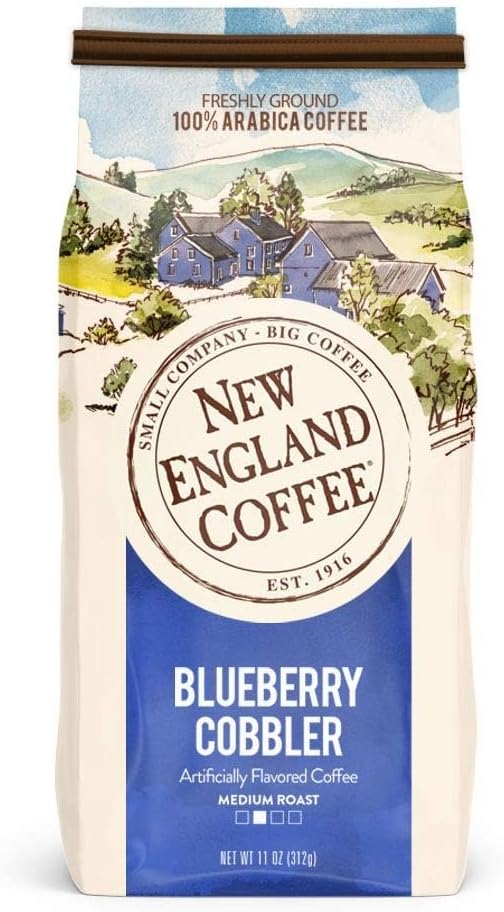 New England Coffee Blueberry Cobbler Medium Roast Ground Coffee, 11oz Bag (Pack of 6)