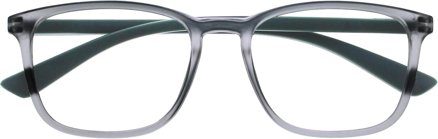 OPULIZE Max Classic Reading glasses for Women Men,Scratch Resistant Large Rectangular frame with Spring Hinges, Grey +1 (Pack of 1)