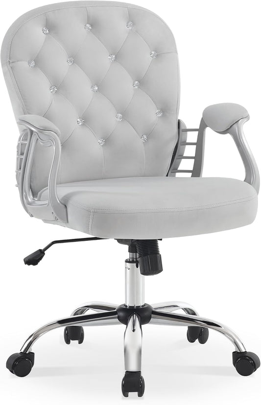 BarberPub Ergonomic Nail Tech Chair with Lumbar Support, Adjustable Manicure Chair with Armrests, Comfy Home Office Chairs with 360-Degree Swivel Wheels for Beauty Salon 3567 (Grey)