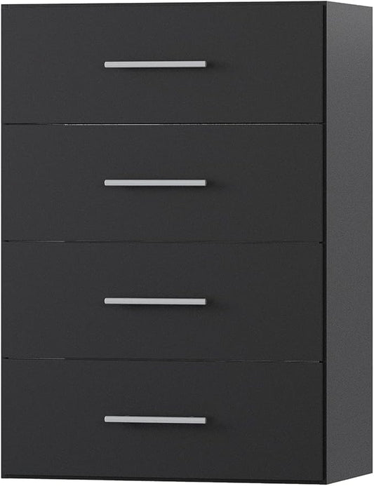 4 Drawer Short Tower Closet Unit, Modular Closet System, Wood Closet System Organizer with Storage for Walk In Closets, Clothing Rack Closet for Hanging Clothes, Bedroom, Black, 31.5"W