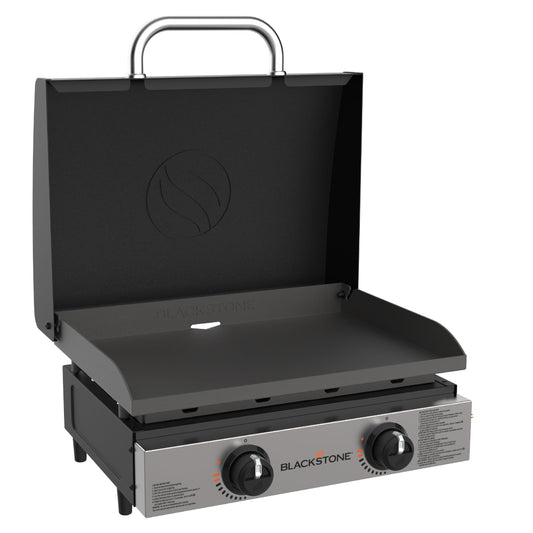 Blackstone 1813 Original 22â Tabletop Griddle with Hood and Stainless Steel Front Plate, Powder Coated Steel, Black