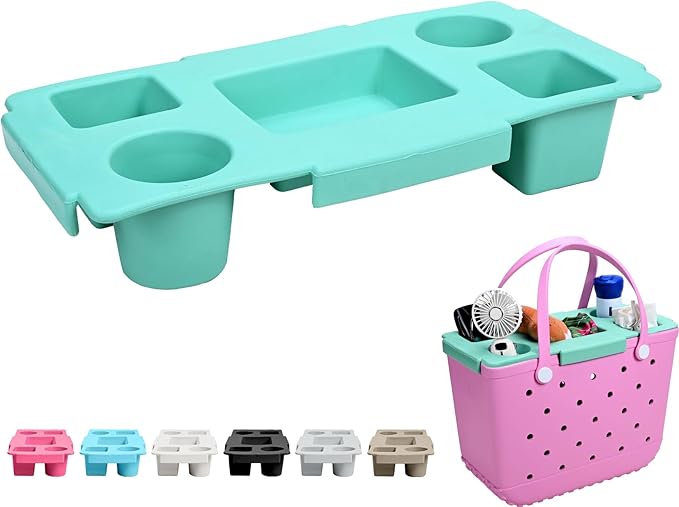 Topper Tray for Bogg Bag Large – Waterproof EVA Table Top Organizer Lid with Cup Holder, Snack, Phone & Drink Holders for Beach, Pool, Picnic, Travel (Green)