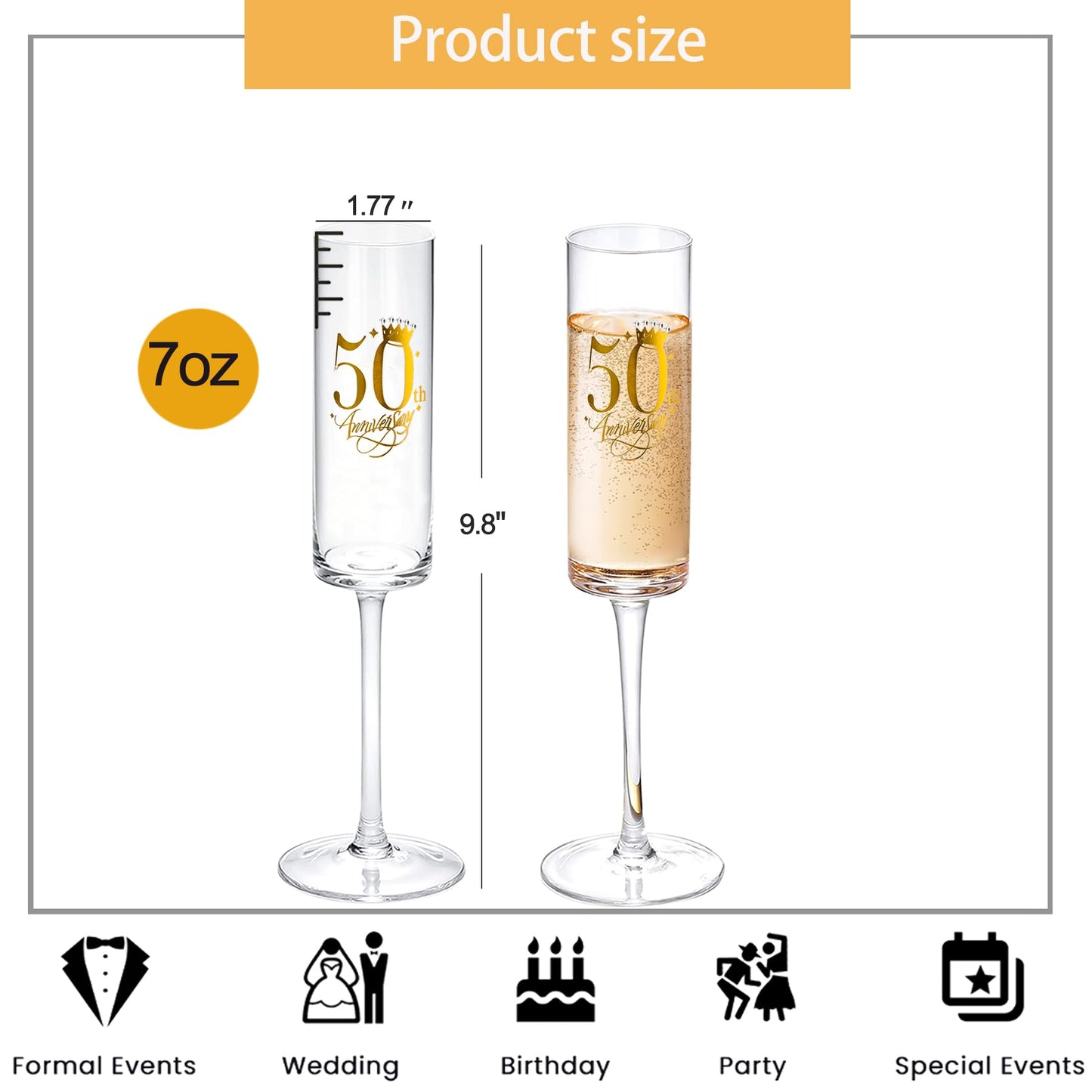 iooiluxry 50th Wedding Anniversary Champagne Flutes Gifts for 50th Anniversary Decorations, 50th Anniversary Wedding Gifts for Parents