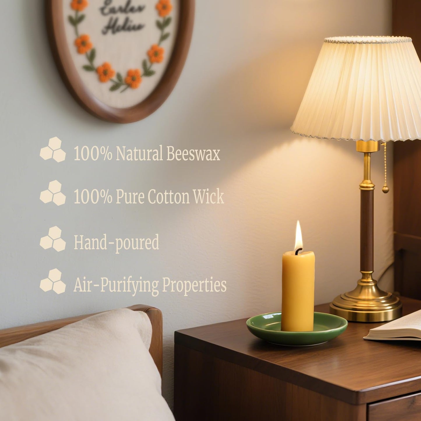16 Packs Natural Beeswax Pillar Candles,8 Hour Long Burn Time Emergency Candles - Unscented,Smokeless and Dripless Candles for Home, Camping, Outages Lighting ﻿