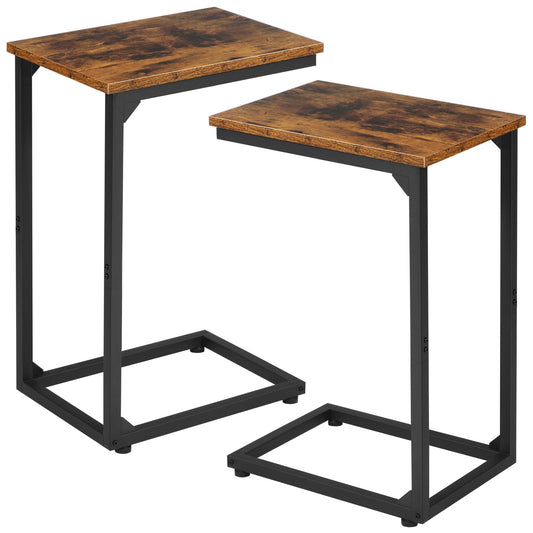 AMHANCIBLE C Shaped Side Table, End Tables Living Room Set of 2, Slide Under Couch Table for Sofa, TV Trays for Bedroom, Small Space, Rustic Brown HET02CBR