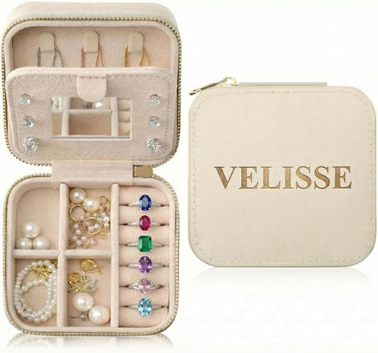 Velisse Travel Jewelry Case â Small Jewelry Travel Case Organizer, Jewelry Box Travel Case, PU Leather Jewelry Box for Rings, Earrings & Necklaces, Travel Organizer & Valentineâs Day Gifts for Her