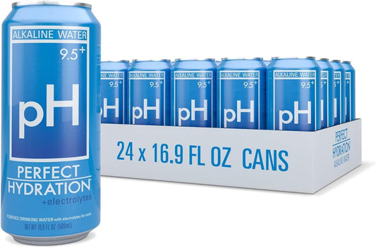Perfect Hydration 9.5+ ph Alkaline Water, Electrolyte Minerals for Taste, Made in the USA, 16.9 oz Recyclable Aluminum Cans, Pack of 24