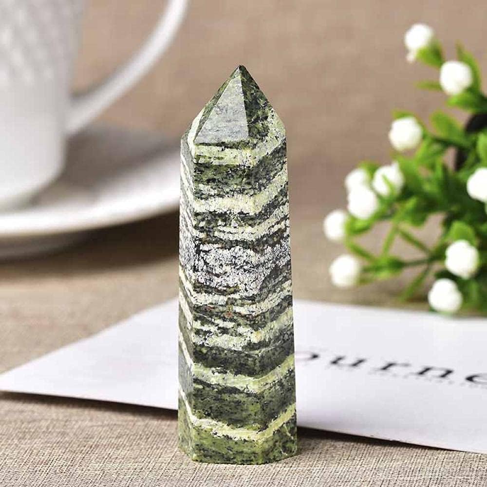 1PC Natural Zebra-Stripe Hexagonal Column Crystal Point Wand Mineral Crystal Home Decoration Stone Study Room Decoration-Zebra-Stripe Green_71-80mm
