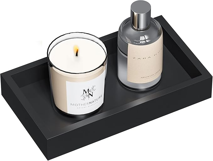 ZHWS Small Bathroom Vanity Tray for Countertop Makeup Perfume Decor Candle Jewelry, Small Kitchen Tray for Soap Dispenser Spice Sponge Holder Black Toilet Tray 7.9âL x 4.4âW x 1.14âH