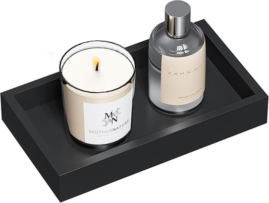 ZHWS Small Bathroom Vanity Tray for Countertop Makeup Perfume Decor Candle Jewelry, Small Kitchen Tray for Soap Dispenser Spice Sponge Holder Black Toilet Tray 7.9âL x 4.4âW x 1.14âH