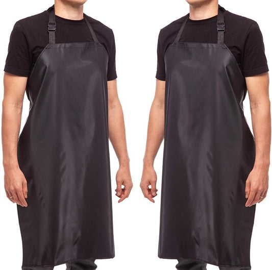 35" Waterproof Rubber Black Vinyl Apron for Dishwashing, Lab, Butcher, Dog Grooming - Industrial Plastic