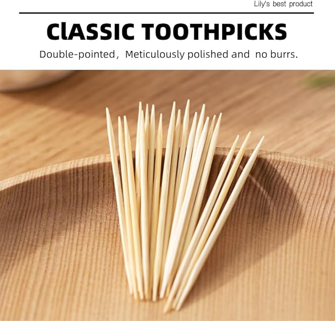 HOPELF Bamboo Toothpicks for Teeth Cleaning, Appetizer, Olive, Barbecue, Fruit, Double-Points Wooden Toothpick.600 Count