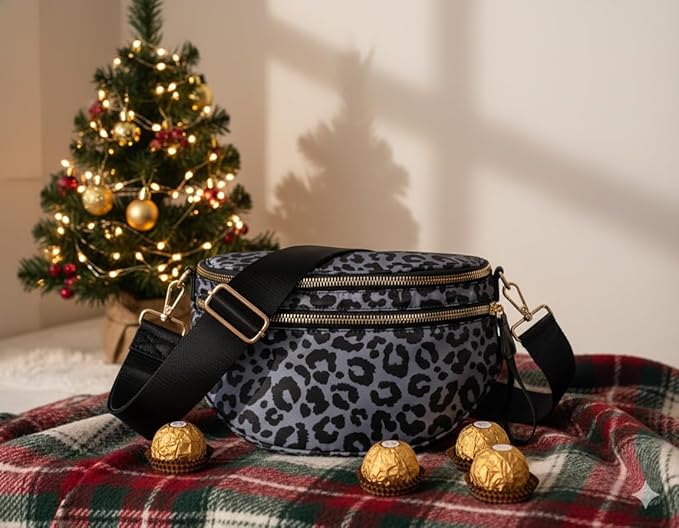Bum Bag Crossbody Bag for Women | Spacious Bum Bags | Nylon Crossbody Fanny Packs | Leopard Purse Belt Wallet (Color Bum Bag-Grey Leopard)