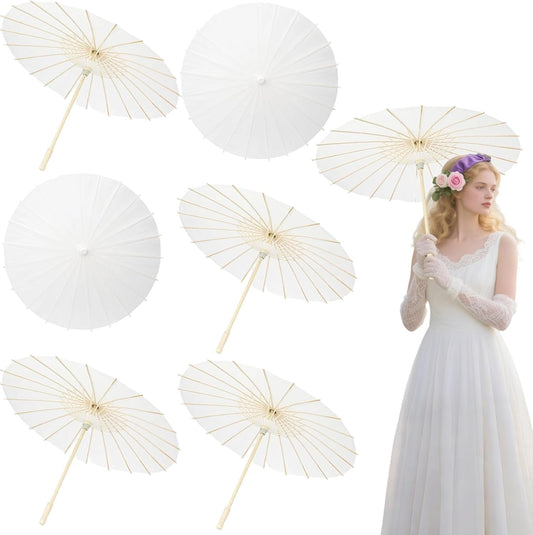 6 Pack 24 Inch White Paper Umbrellas Chinese Japanese Decorative Parasol DIY Oiled Painting Crafts for Wedding Bridal Party Decor
