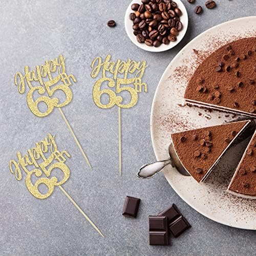 Gyufise 24Pcs Happy 65th Cupcake Toppers Gold Glitter Number 65 Sixty Five Cheers to 65 Cupcake Food Picks Decorations for 70th Birthday Wedding Anniversary Party Supplies