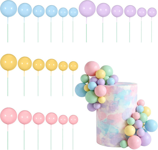 32 PCS Ball Cake Toppers - Colorful Cake Balls Decorations For Wedding Baby Shower Birthday Party - Foam Ball Shaped Cakes Picks