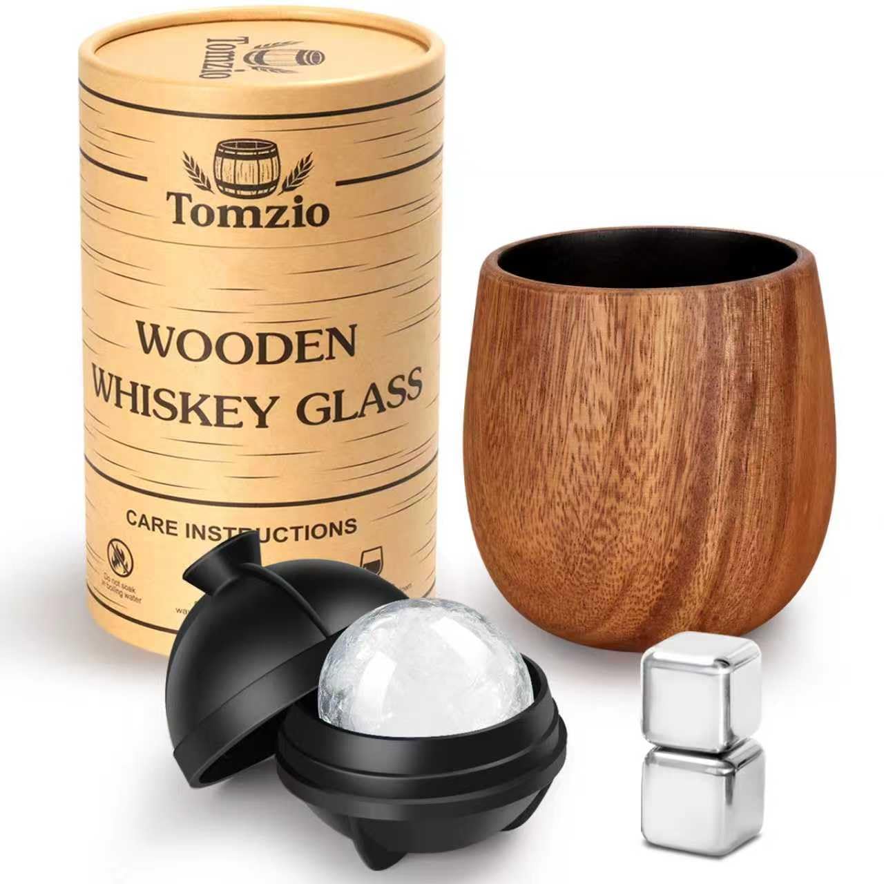 Original Charred Wooden Bourbon Drinking Glass Set,11oz Handcrafted Premium Acacia Whiskey Tumbler, Bourbon Gifts for Men, Dad or Brother, Whiskey Gifts for Men Who Have Everything