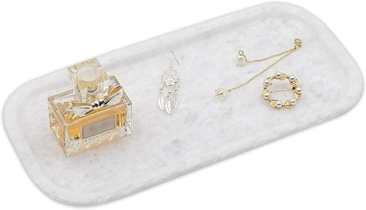 Marmor 100% Natural Marble Bathroom Tray for Perfume, Candles, Jewelry Stone Vanity, Bathroom & Kitchen Counter Organizer and Home Decor (Small White Crystal Tray)