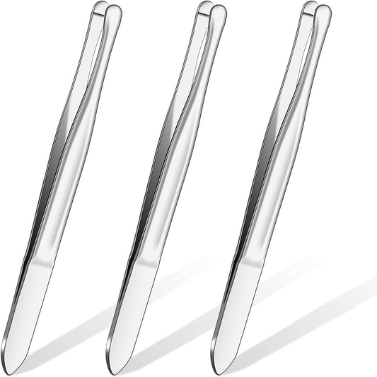 Honoson 3 Pieces Stainless Steel Round Tip Blunt Tip Tweezers Eyebrow Hair Removal Tweezers for Women Makeup Cosmetic Tool Blunt Tips Tool