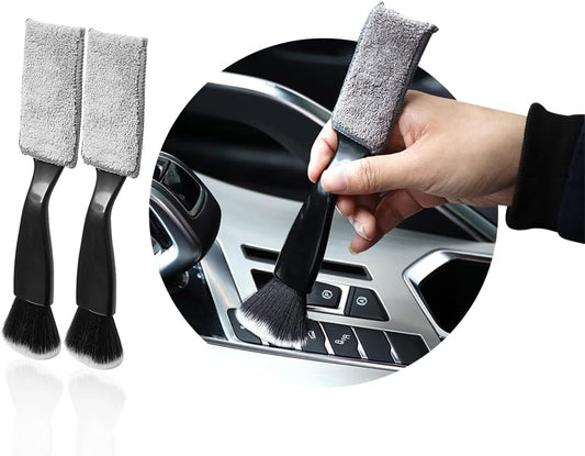 Ziciner 2 PCS Double Head Brush for Car Clean, Soft Auto Interior Duster Detailing Brushes, Universal Vehicle Dashboard Screen, Air Vents, Computer etc Cleaning Tool Accessories (Black)