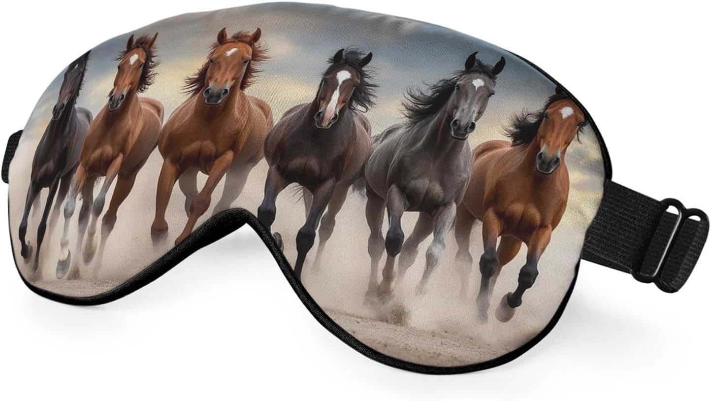 Running Horses Eye Mask Sleeping Mask Landscape Desert Dust Sunset Sky Animal Sleep Masks Silky Soft Eye Cover for Women Men Shading Blindfold for Air Travel Sleeping