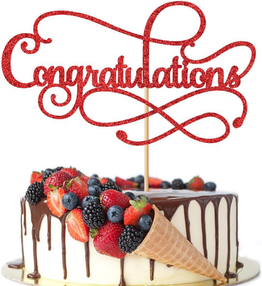 Congratulations Cake Topper,Congratulations 2026 Graduation Cake Topper,Graduation, Wedding, Retirement, Birthday, Anniversary, Celebration Party Decorations Supplies(Red)