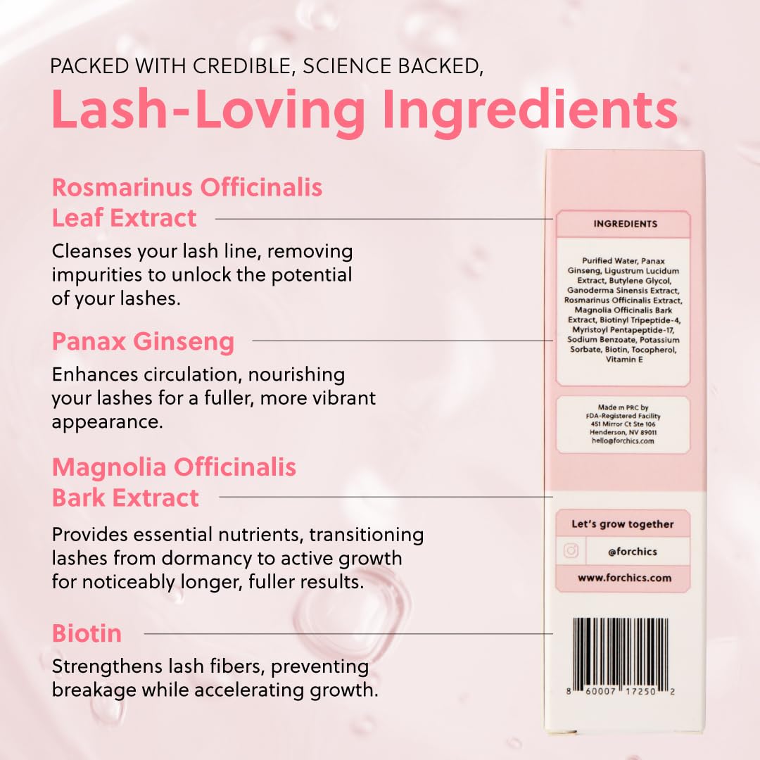 ForLash by ForChics: 3 Pack Ultimate Hormone- Free Eyelash Growth Serum for Enhanced Fuller, Thicker, Longer Lashes - Regrowth Booster, Organic Formula, Vegan & Cruelty-Free