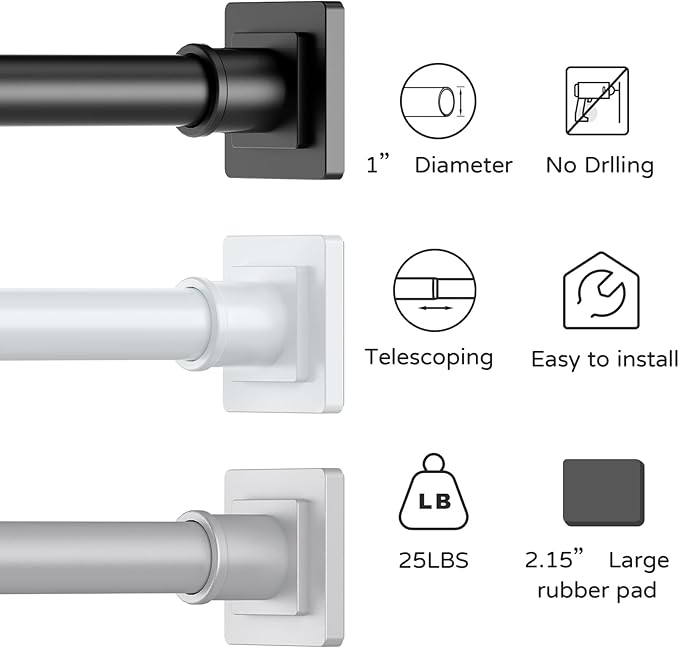 UIOSANRT Shower Curtain Rod Adjustable 31-79", Anti-Rust Shower Rod & Spring Tension Shower Rod No Drill, Black Shower Curtain Rod for Bathroom Tension Rod