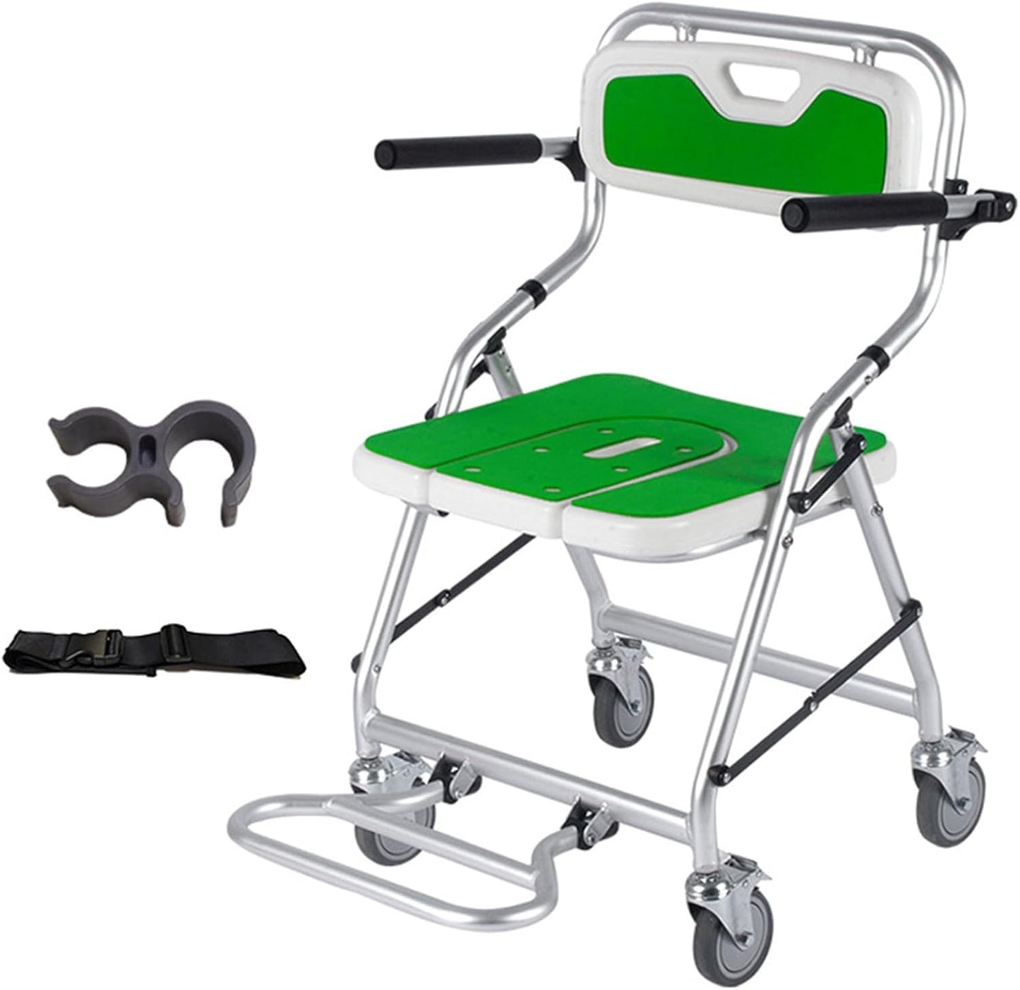 HZIH Bathroom Wheelchairs,Commode Toilet Chair with Wheels,Aluminum Alloy Folding Toilet Chair for Elderly,Multi-Functional Mobile Portable Bedside Toilet Commodes Chairs E
