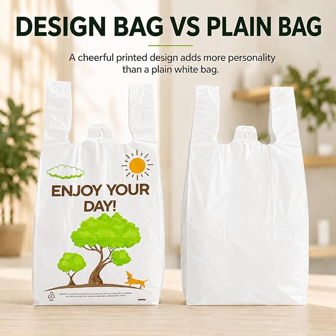 YoYoRain White Thank you T shirt bag, Grocery shopping bag Reusable and Disposable Supermarket Bag 11''x6''x21'' 150PCS