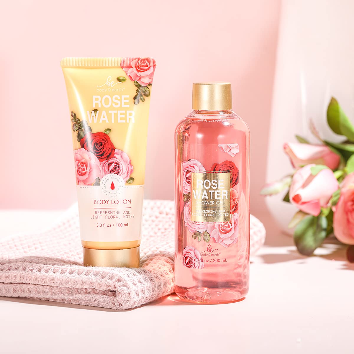 Mothers Day Gifts for Mom, Spa Birthday Gift Baskets for Women Her Wife Girlfriend, with Rose Scented Shower Gel, Body Scrub, Body Lotion, Hand Soap
