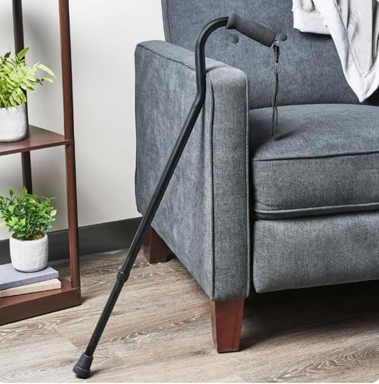 Aluminum Offset Handle Cane Crutches with Foam Handle, Adjustable Height, Black