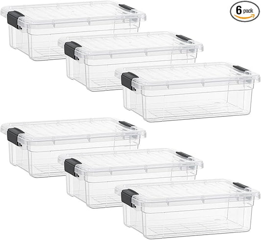 Superio Storage Bins with Lids- 6 Pack, 2.3 Qt Clear Boxes for Organizing, Stackable Plastic Containers- BPA Free, Non-Toxic, Odor Free, Organizer for Home, Office, Dorm