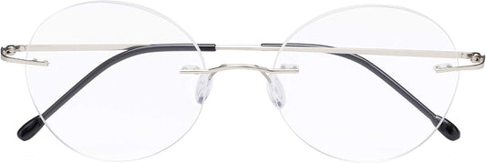 CessBlu Rimless Reading Glasses Round Readers for Men Women (Silver) +0.5