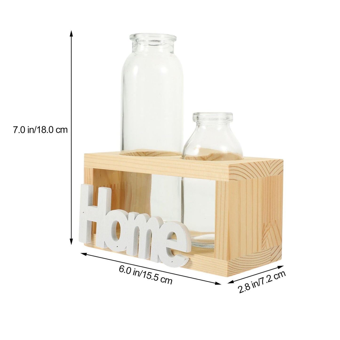 Garneck Nordic Style Hydroponic Glass Flower Vase Set with Wooden Rack, 2pcs Desktop Planter for Indoor Plants, Air Plant Terrarium, Creative Home Décor Centerpiece
