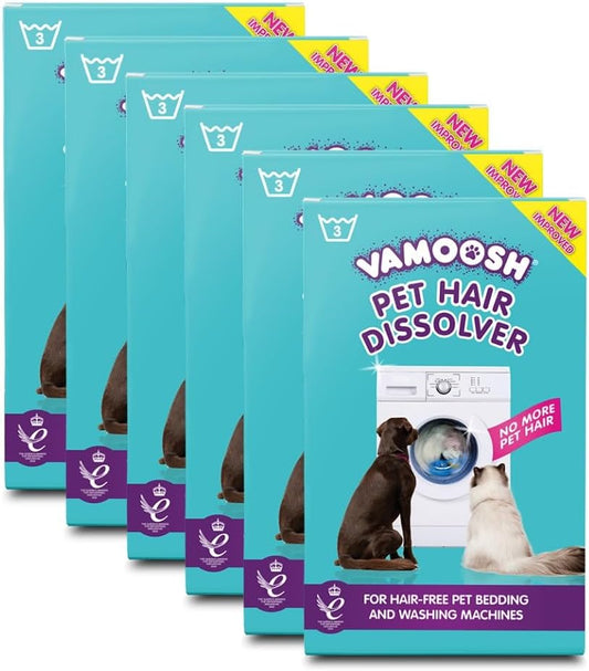 Vamoosh Pet Hair Dissolver | Front Load Washing Machines | Cleans Pet Bedding | Removes Odor | Dissolves Dog, Cat & Animal Fur | Easy to Use | Patented Formula | Safe for Pets | 100g (Pack of 12)