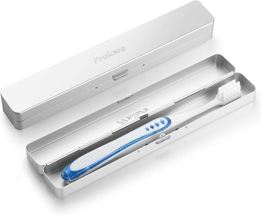 Frekare Toothbrush Travel Case Aluminum, Manual Tooth Brush Holder for Traveling, Portable Toothbrush Container for Bathroom, Camping, Business Trip, School (Silver)