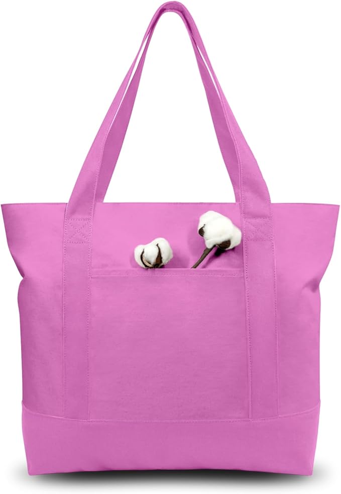 TOPDesign 6-Pack Canvas Tote Bags with an External Pocket, Reusable Grocery Shopping Bags, Top Zipper Closure, Daily Essentials (Light Purple)