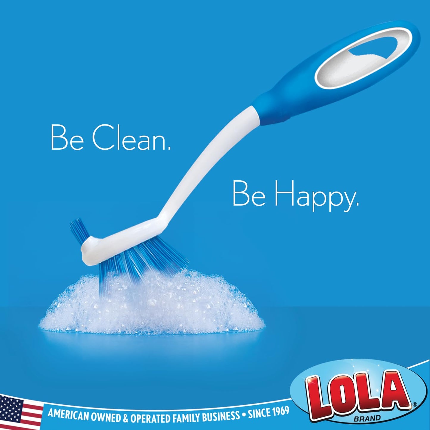 Dish Brush Scrubber for Kitchen, 2 Pack, by LOLA, Has Stiff Bristles & Food Scraper, Comfort No-Slip Grip Handle, Safe for Non-Stick & Coated Cookware