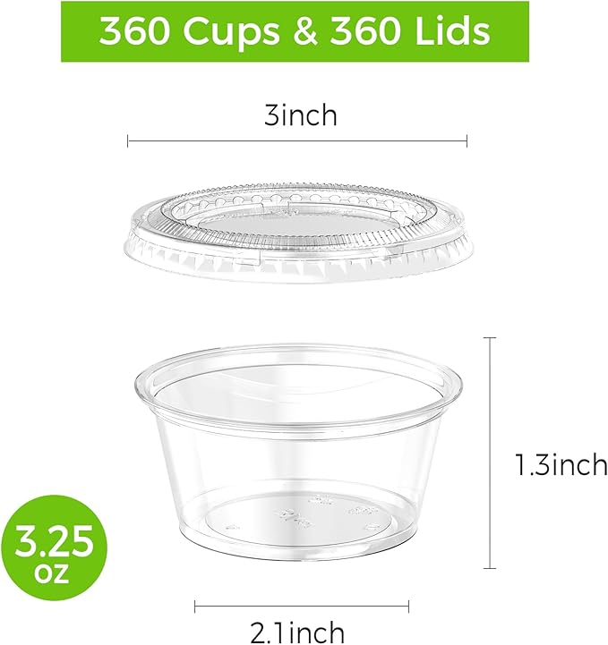 Dealusy 360 Set 4 oz Jello Shot Cups with Lids, Sturdy & Food Safe Disposable Plastic Portion Condiment Dipping Sauce Cups, Small Containers for Salad Dressing