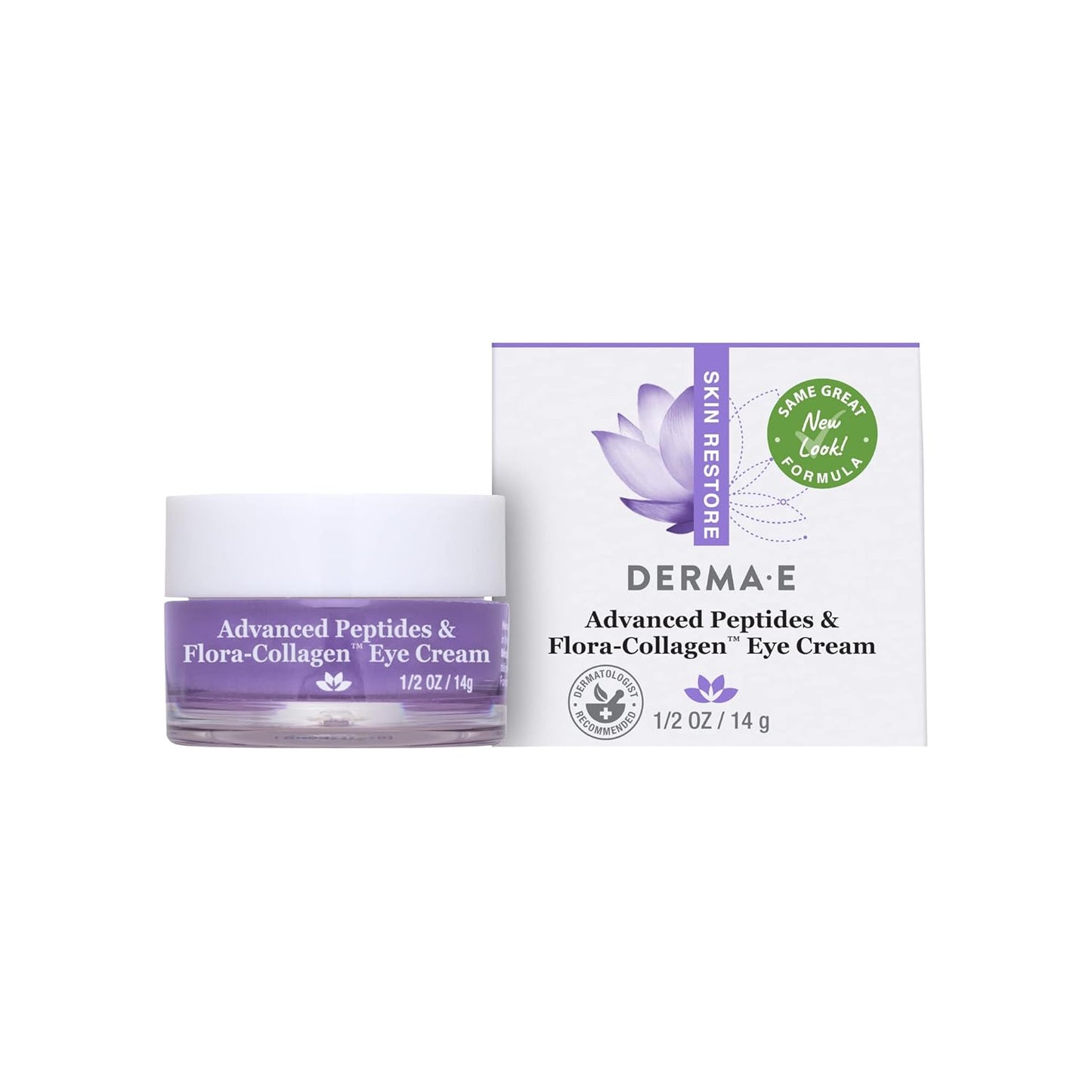 DERMA-E Advanced Peptides and Vegan Flora-Collagen Eye Cream â Anti-Aging Moisturizer Smooths Appearance of Crowâs Feet, Lines and Wrinkles, 1/2 Oz